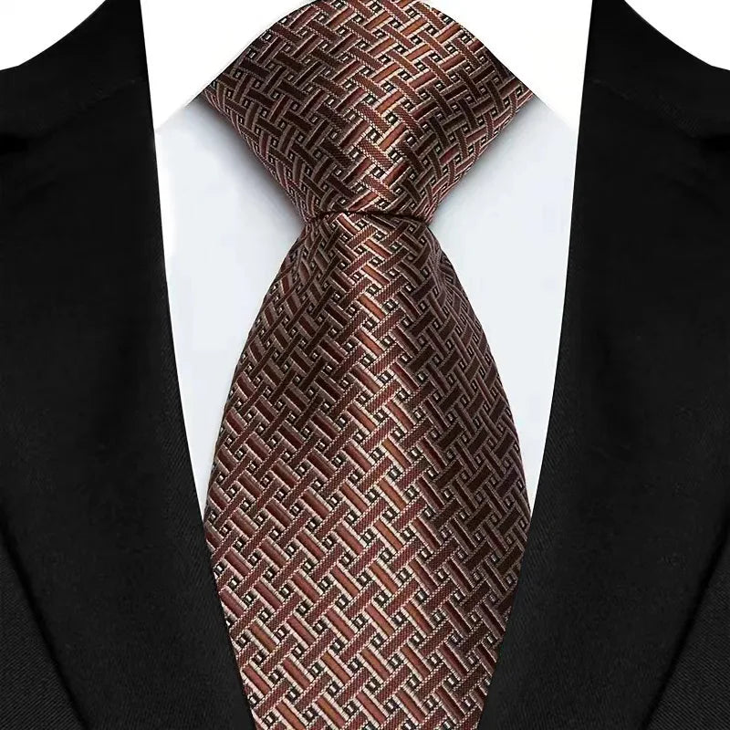 Brown Classic Stripes Plaid 8CM Business Jacquard Woven Necktie