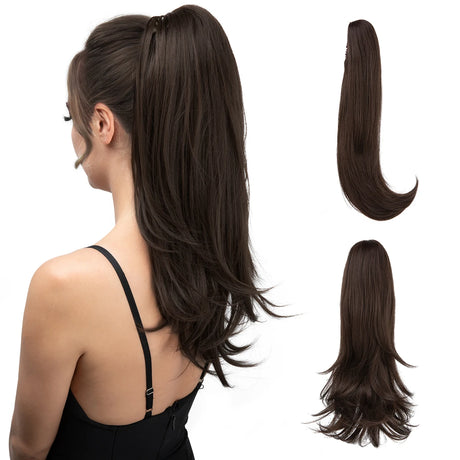 Claw Clip In Ponytail  Silky Straight dark brown
