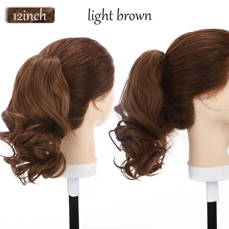 short curly ponytail hairpiece light brown