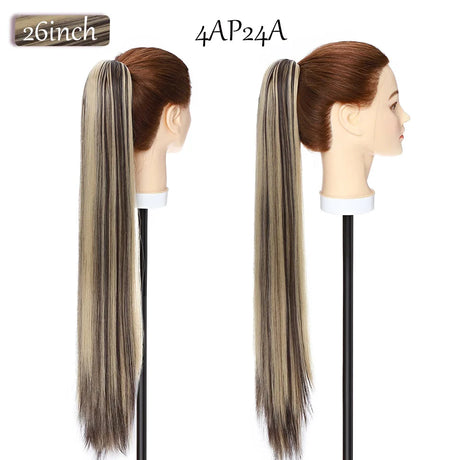 long straight ponytail hairpiece black blonde