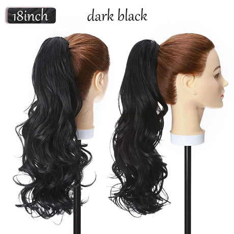 long curly ponytail hairpiece dark black