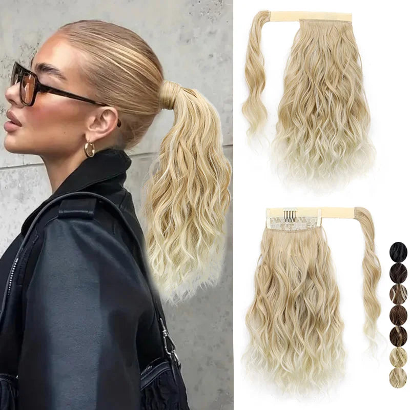 Clip Ponytail 14Inch Wavy Curly Wrap Hair Extension