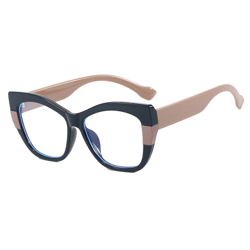 Brown Black Color-Blocked Casual Cat Eye Presbyopia Eyeglasses