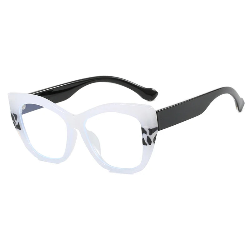 Black White Color-Blocked Casual Cat Eye Presbyopia Eyeglasses