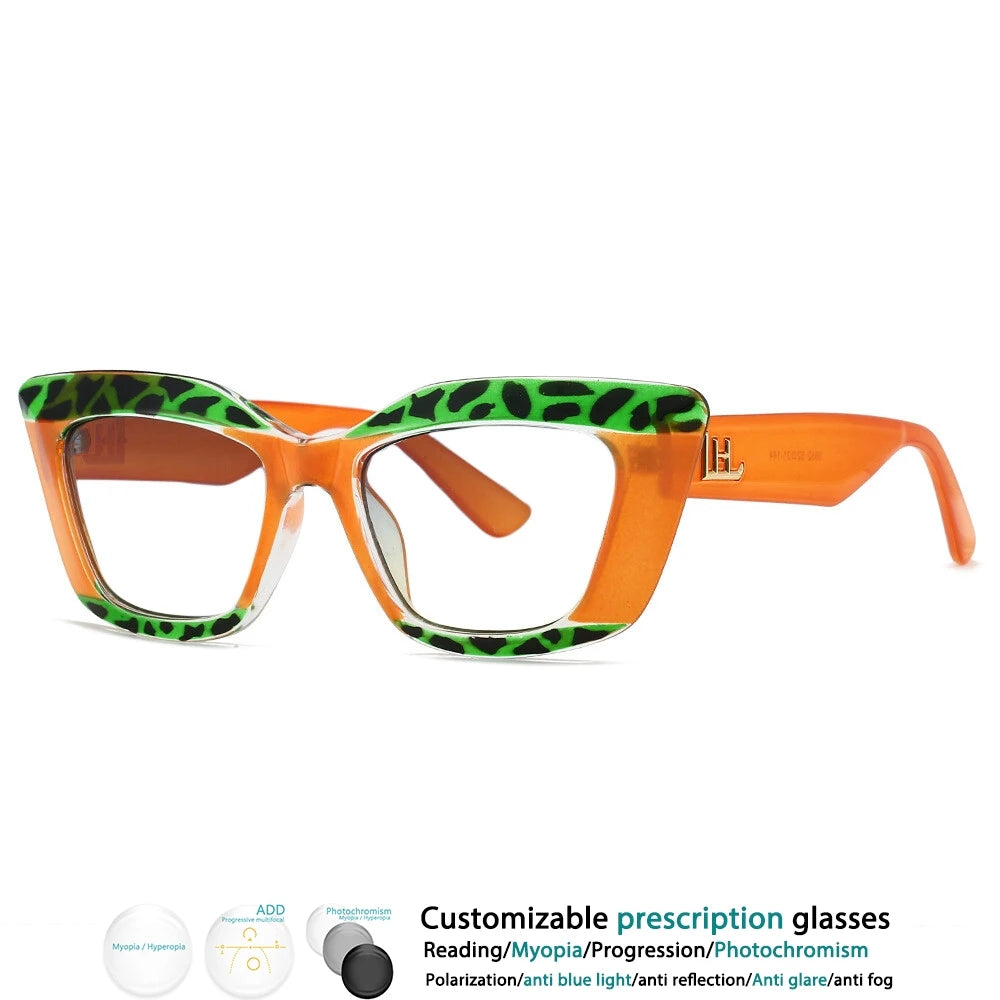 Orange Green Color-Blocked Leopard Presbyopic Eyeglass