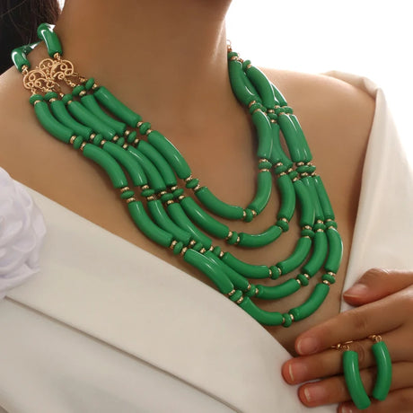 Green Acrylic Multilayer Jewelry Set