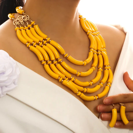 Yellow Acrylic Multilayer Jewelry Set