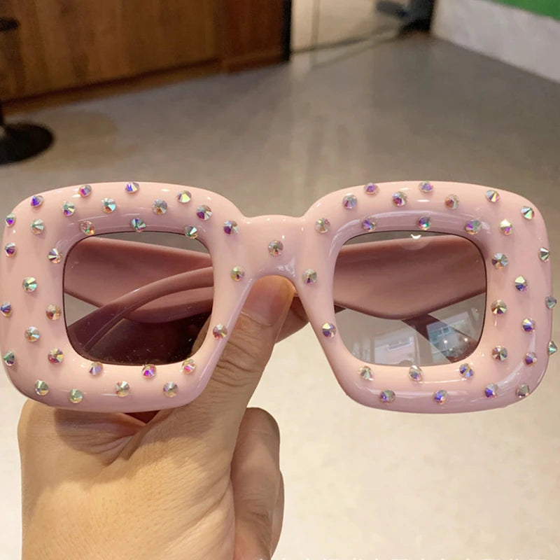 Pink Colorful Cute Squared Diamond Party Sunglasses