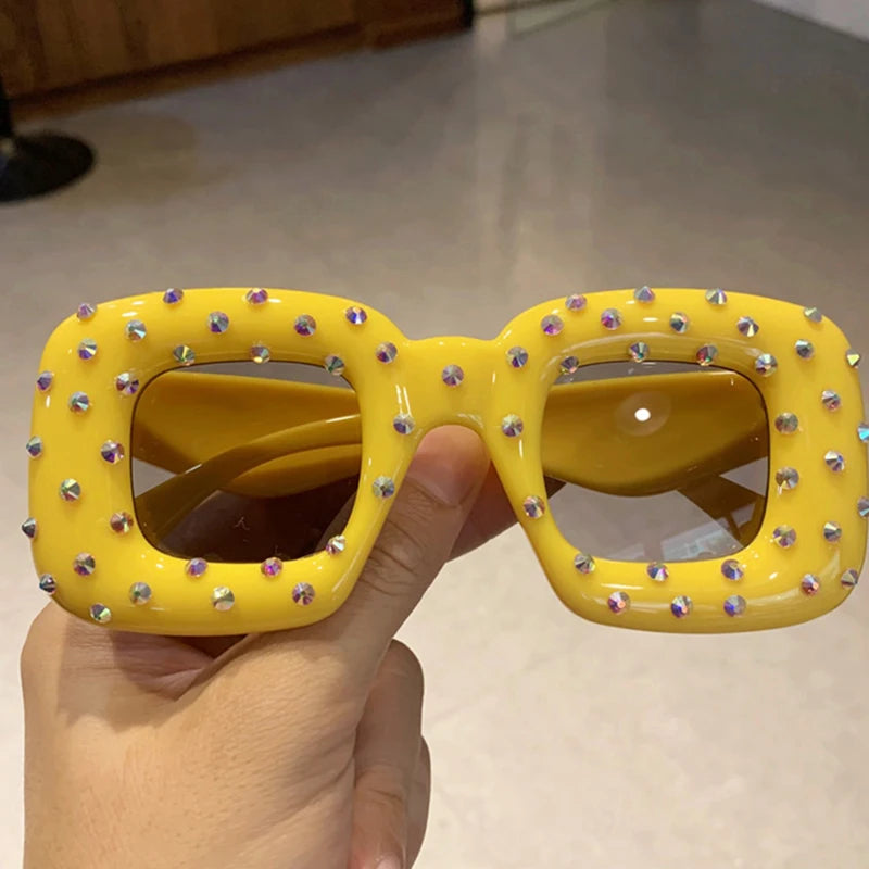 Yellow Colorful Cute Squared Diamond Party Sunglasses