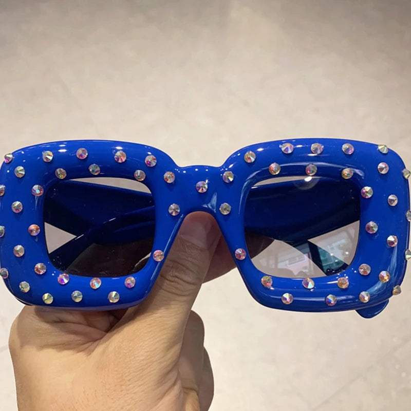Blue Colorful Cute Squared Diamond Party Sunglasses