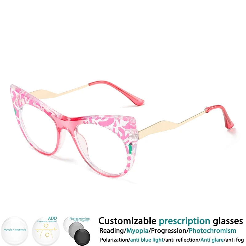 Pink Colorful Leopard Cat Eye Resin Eyeglass