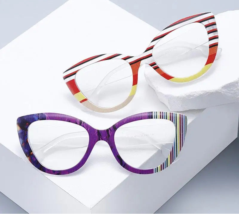 Collection of Colorful Oval Cat Eye Stripe Reading Glasses