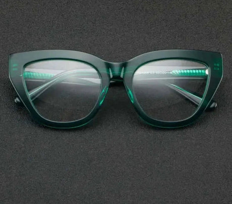 green retro cat-eye acetate glasses