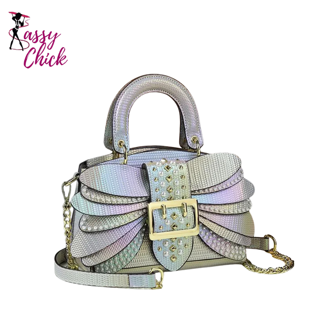 Colorful Riveted Wing Hand-held Crossbody Bag Sassy Chick Logo