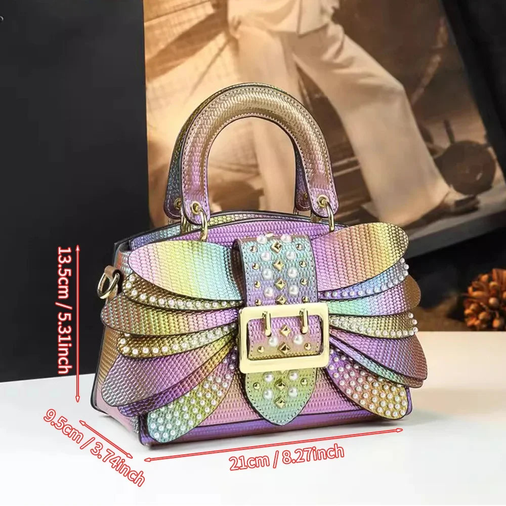 Size of Colorful Riveted Wing Hand-held Crossbody Bag