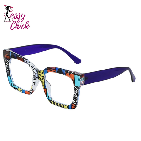 Colorful Women's Square Anti Blue Light Blocking Glasses Sassy Chick Logo