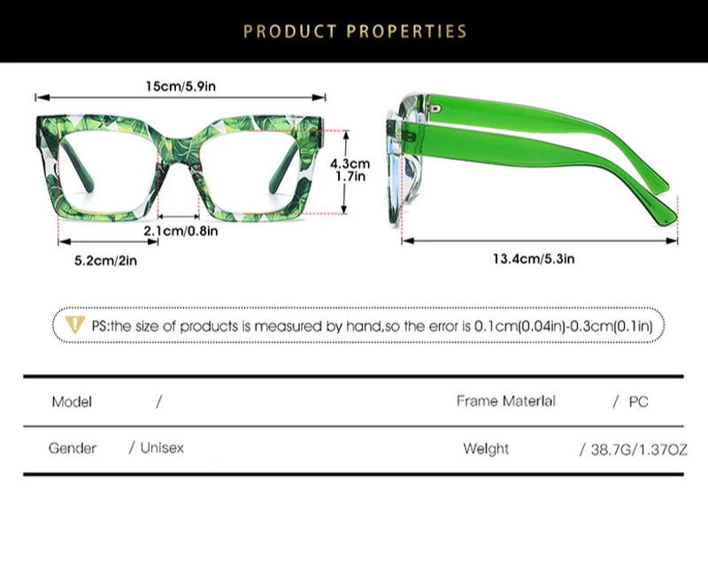 Size of Colorful Women's Square Anti Blue Light Blocking Glasses