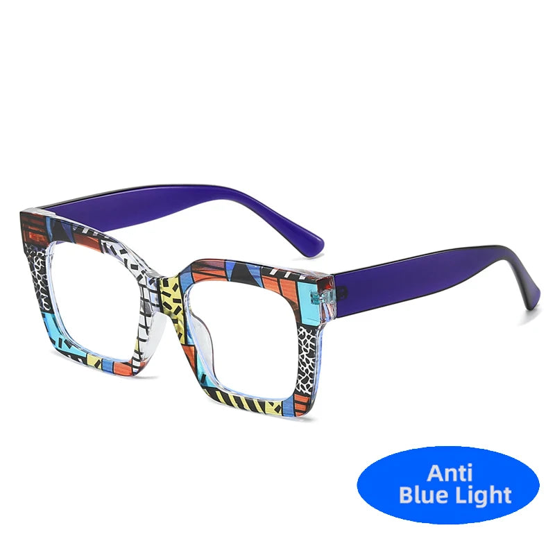 Blue Colorful Women's Square Anti Blue Light Blocking Glasses