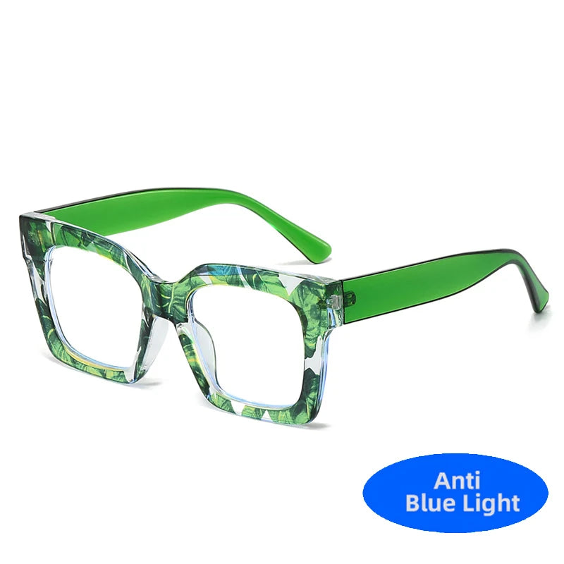 Green Colorful Women's Square Anti Blue Light Blocking Glasses