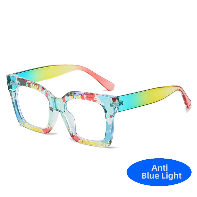 multi color Colorful Women's Square Anti Blue Light Blocking Glasses