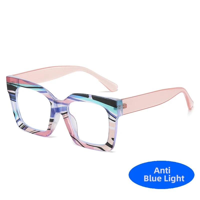 Pink Colorful Women's Square Anti Blue Light Blocking Glasses