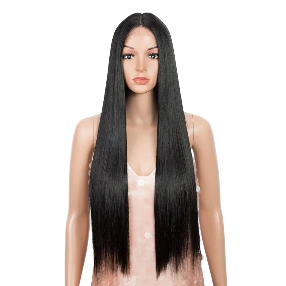 Black Cosplay Lace 30 Inch Long Straight Synthetic Wigs