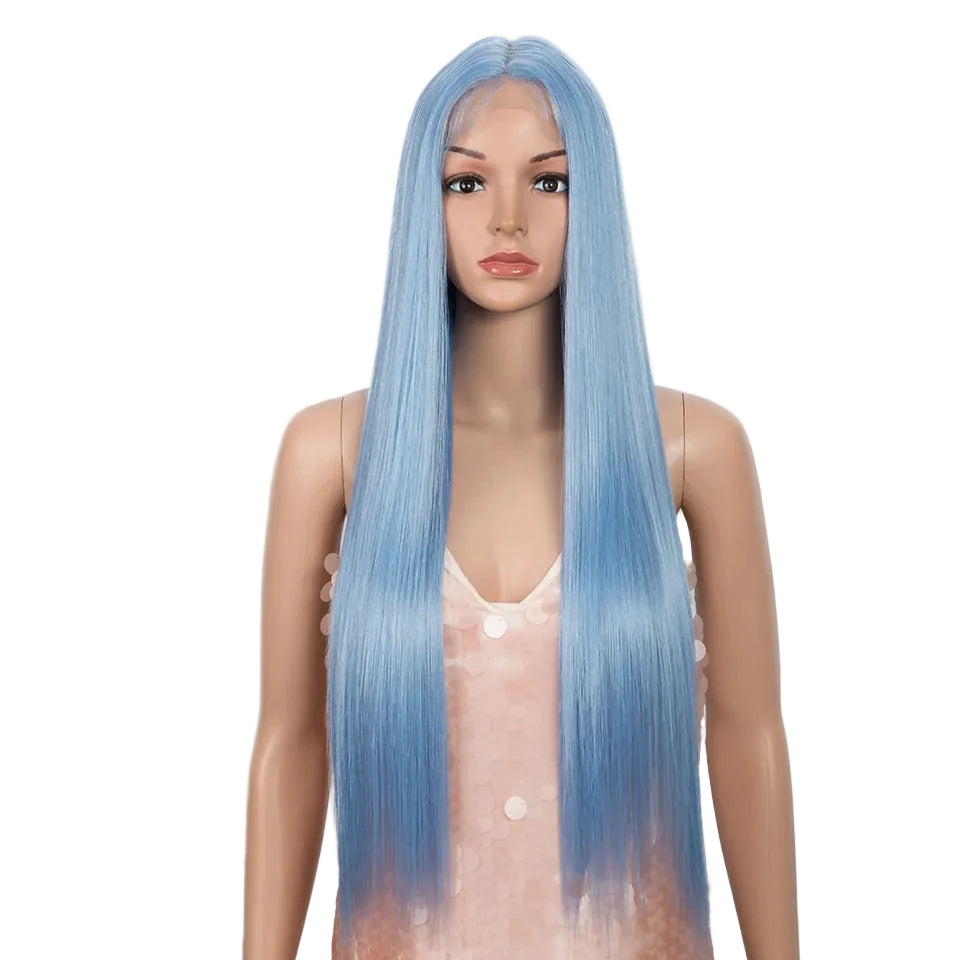 Blue Cosplay Lace 30 Inch Long Straight Synthetic Wigs