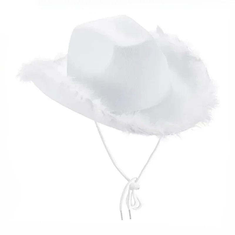White Cowboy Hat Burlap Crown