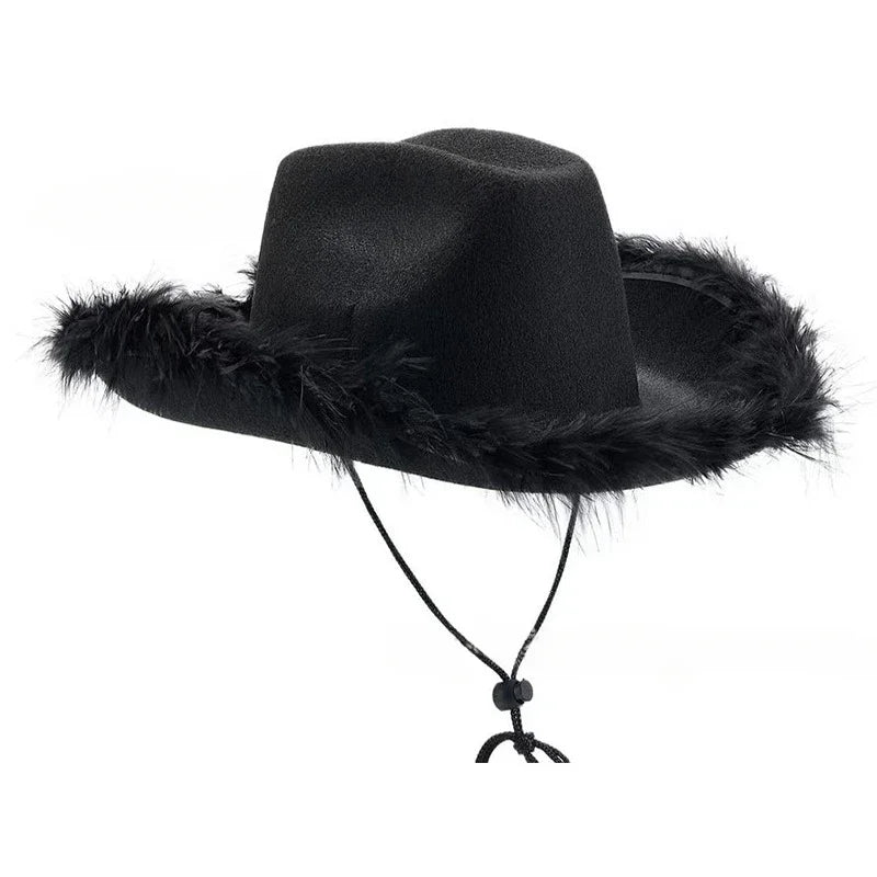 Black Cowboy Hat Burlap Crown
