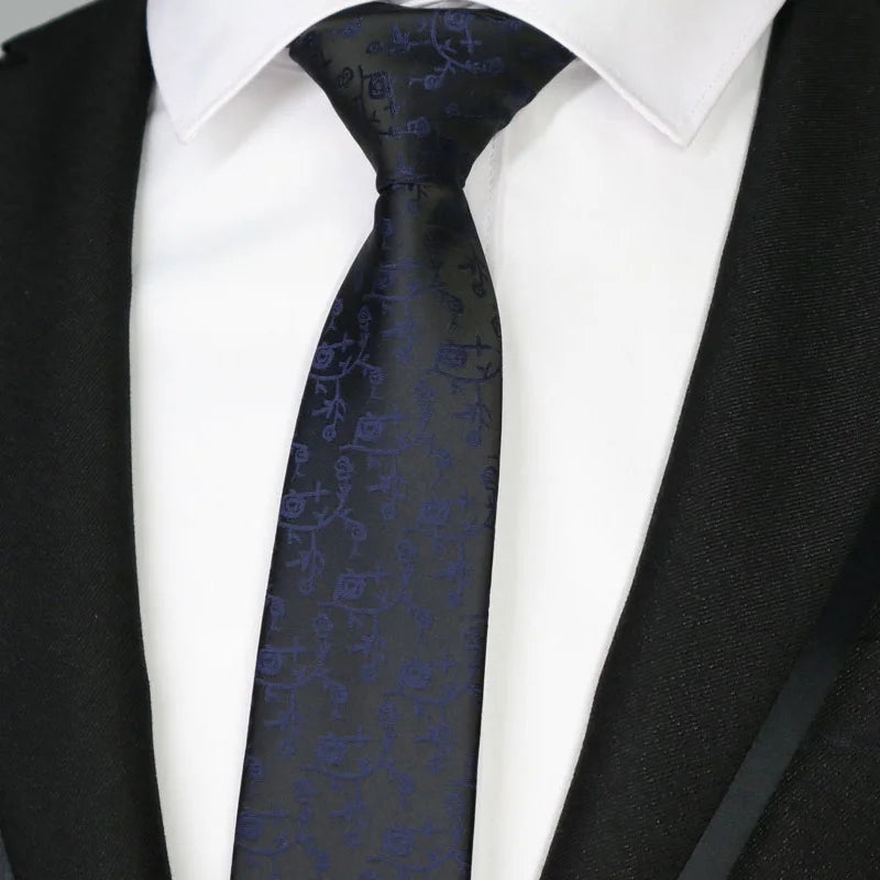 Black blue floral necktie