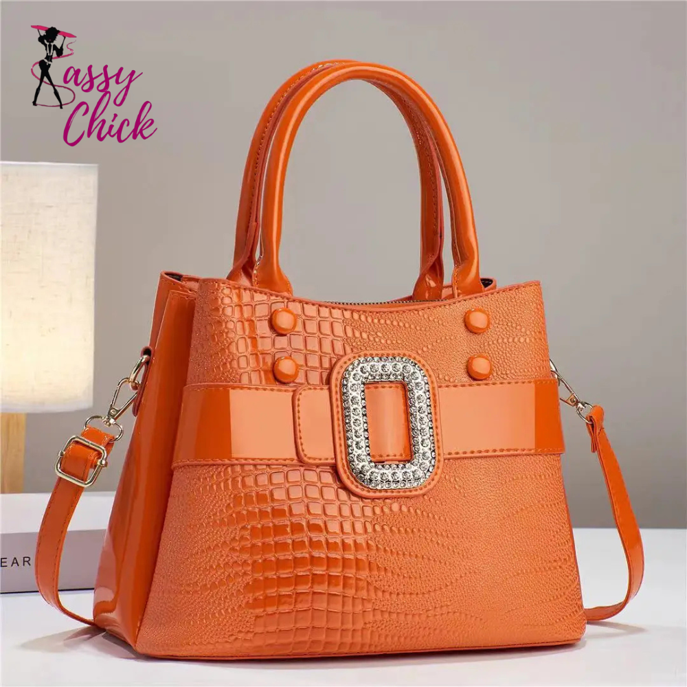 Crocodile Leather Stone Pattern Ladies Handbag Sassy Chick Logo