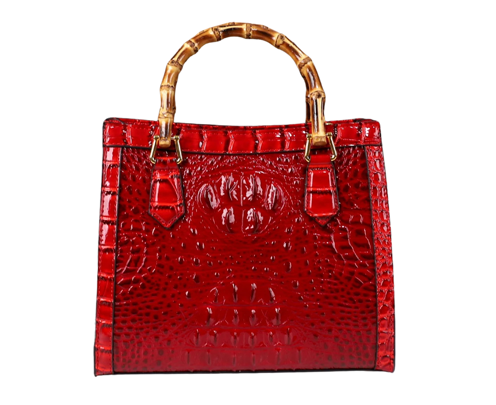 Crocodile Patterned Middle Aged Bamboo Joint Handbag