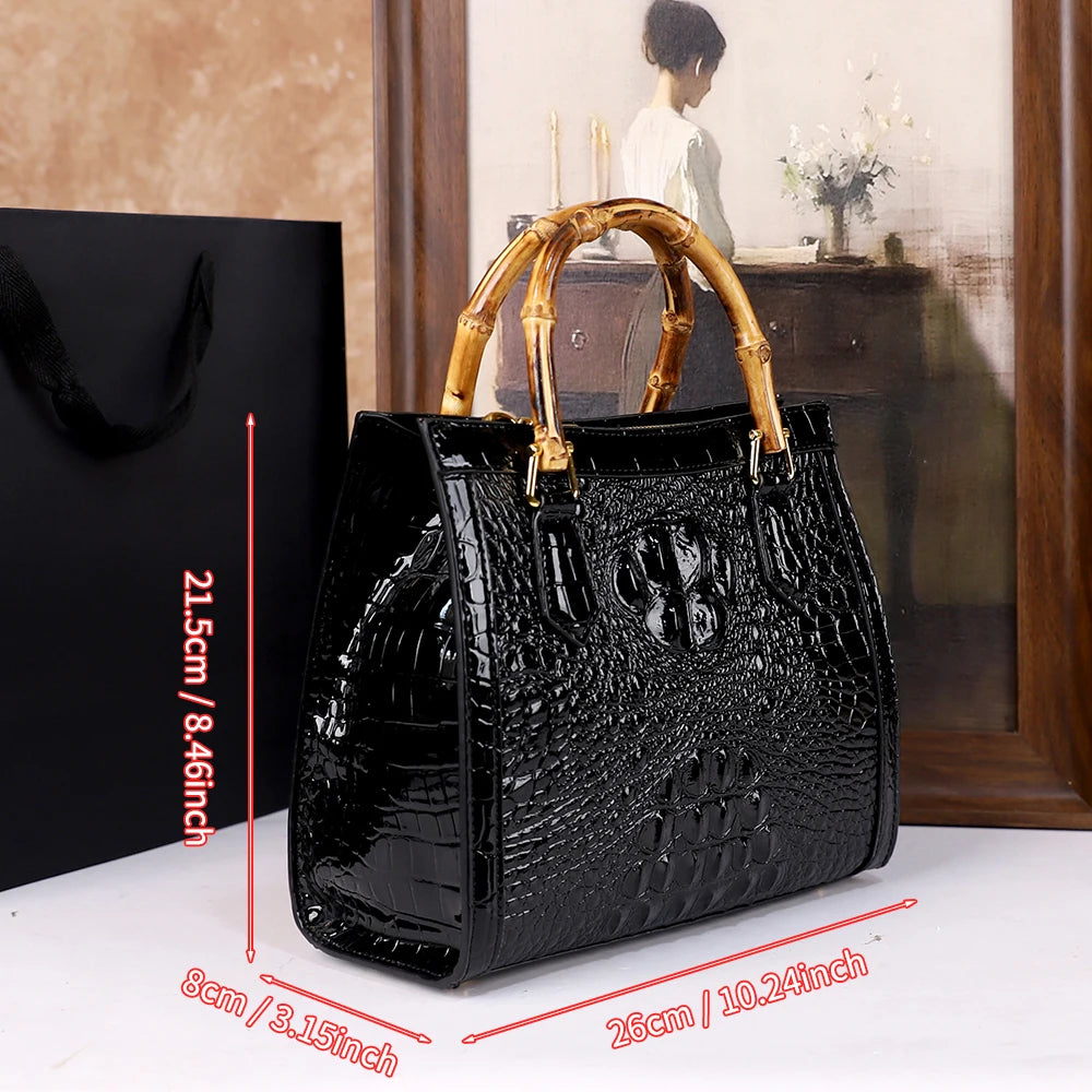Size of Crocodile Patterned Middle Aged Bamboo Joint Handbag
