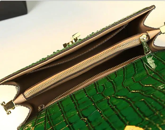 Compartment of Crocodile Small Hard Square Portable Messenger Bags