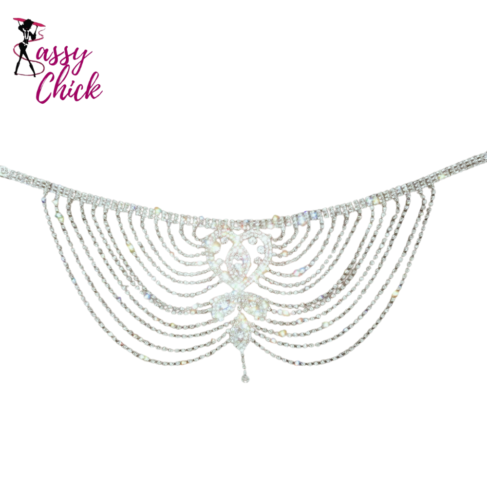 Crystal rhinestone bridal flapper headpiece with forehead and backside chain design