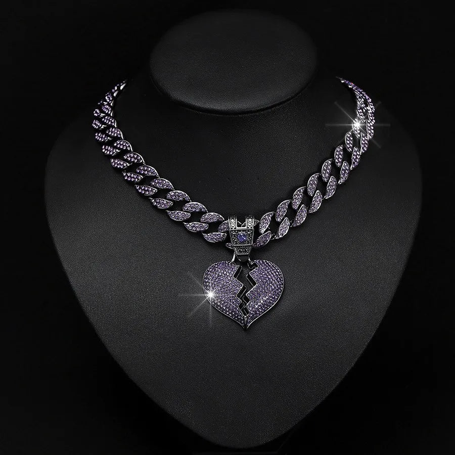 Crystal Hip Hop Broken Heart Pendant