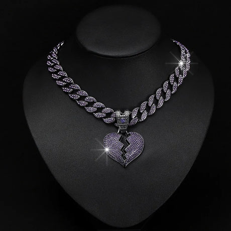 Crystal Hip Hop Broken Heart Pendant