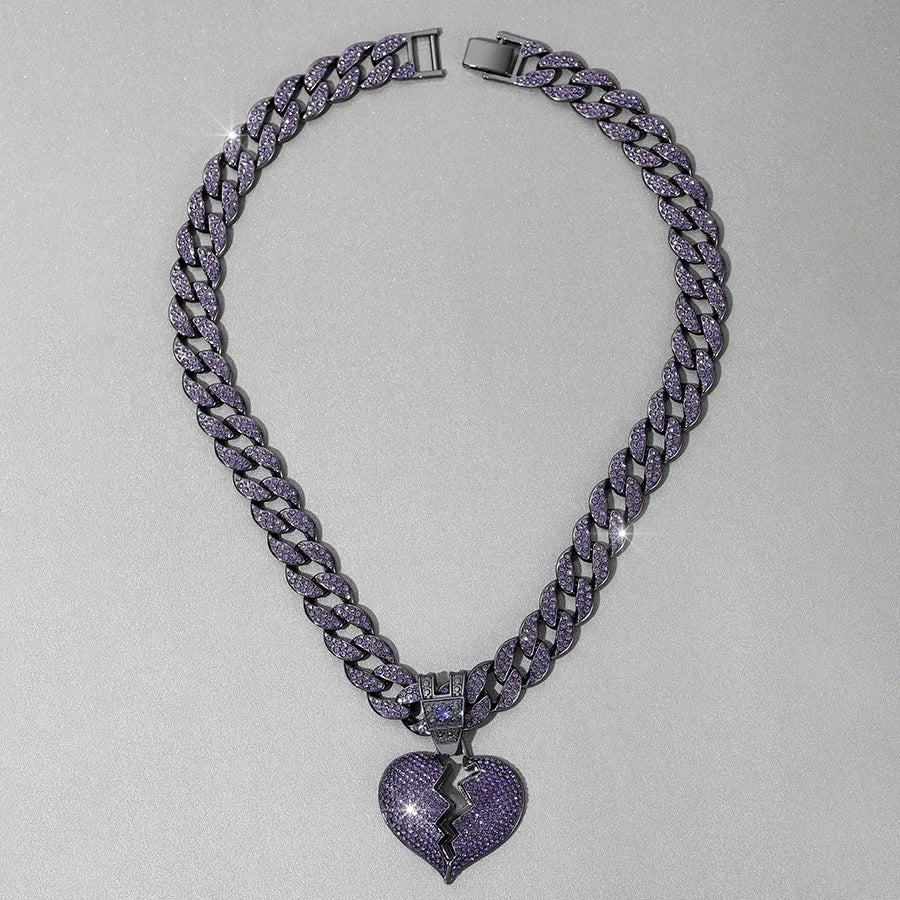 Crystal Hip Hop Broken Heart Pendant