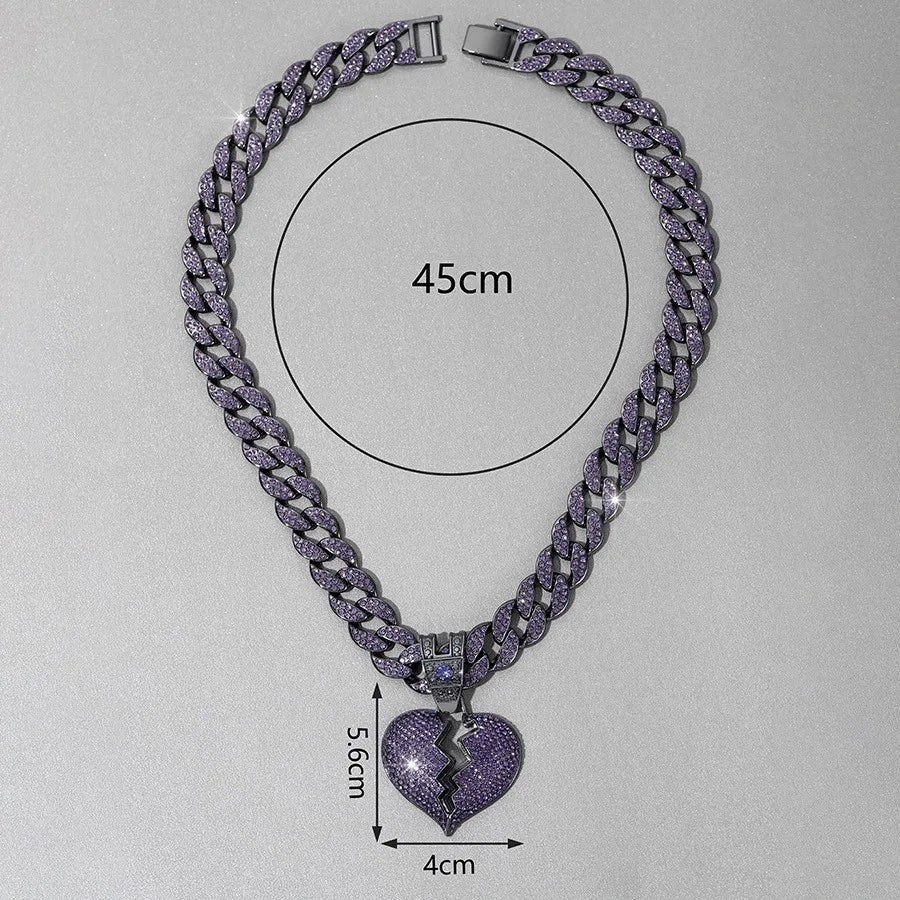 size Crystal Hip Hop Broken Heart Pendant