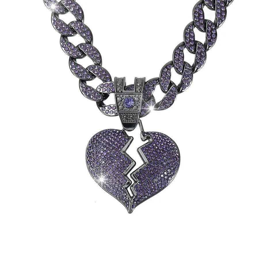 Crystal Hip Hop Broken Heart Pendant