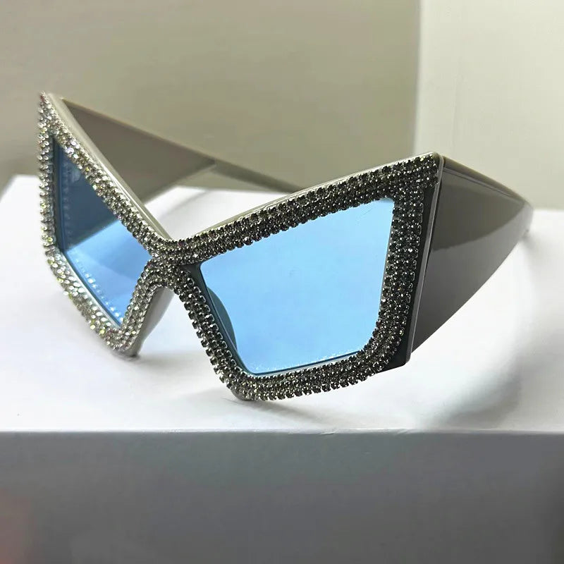 silver Crystal Large Diamond Square Sunglasses