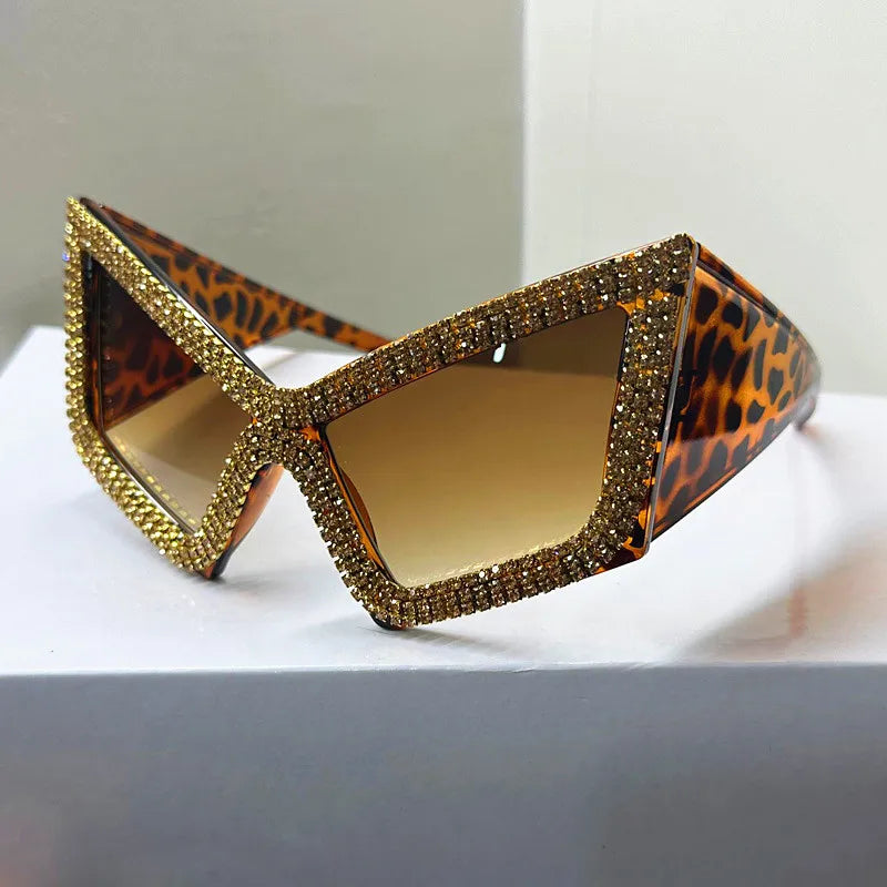 leopard Crystal Large Diamond Square Sunglasses