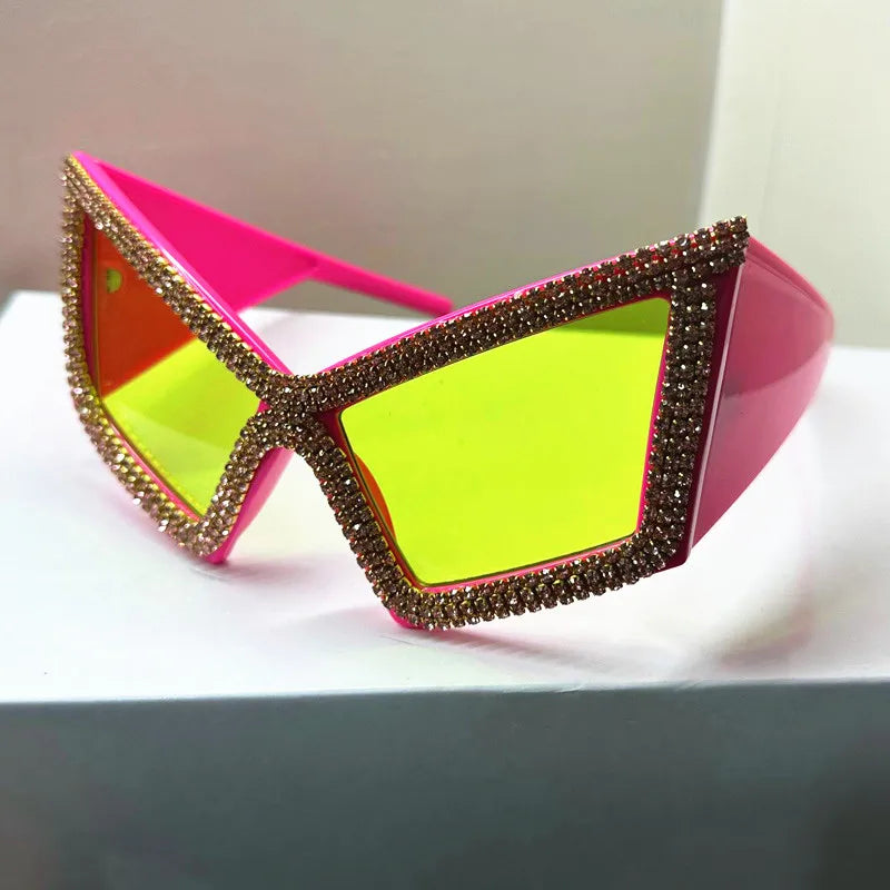 pink Crystal Large Diamond Square Sunglasses