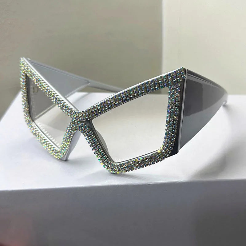 silver Crystal Large Diamond Square Sunglasses