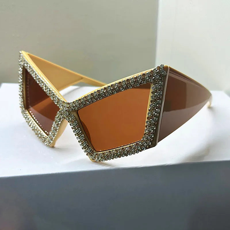 brown Crystal Large Diamond Square Sunglasses