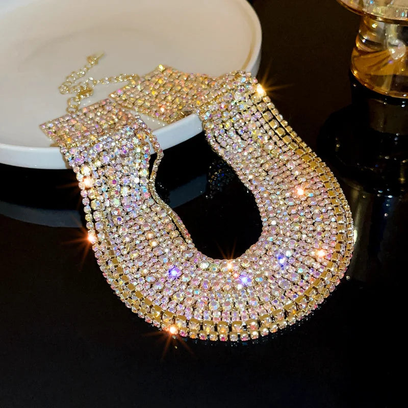 Gold Crystal Layered Choker Necklace