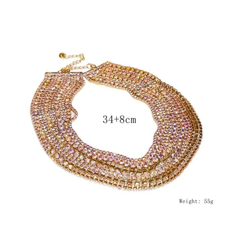 Gold Size Crystal Layered Choker Necklace