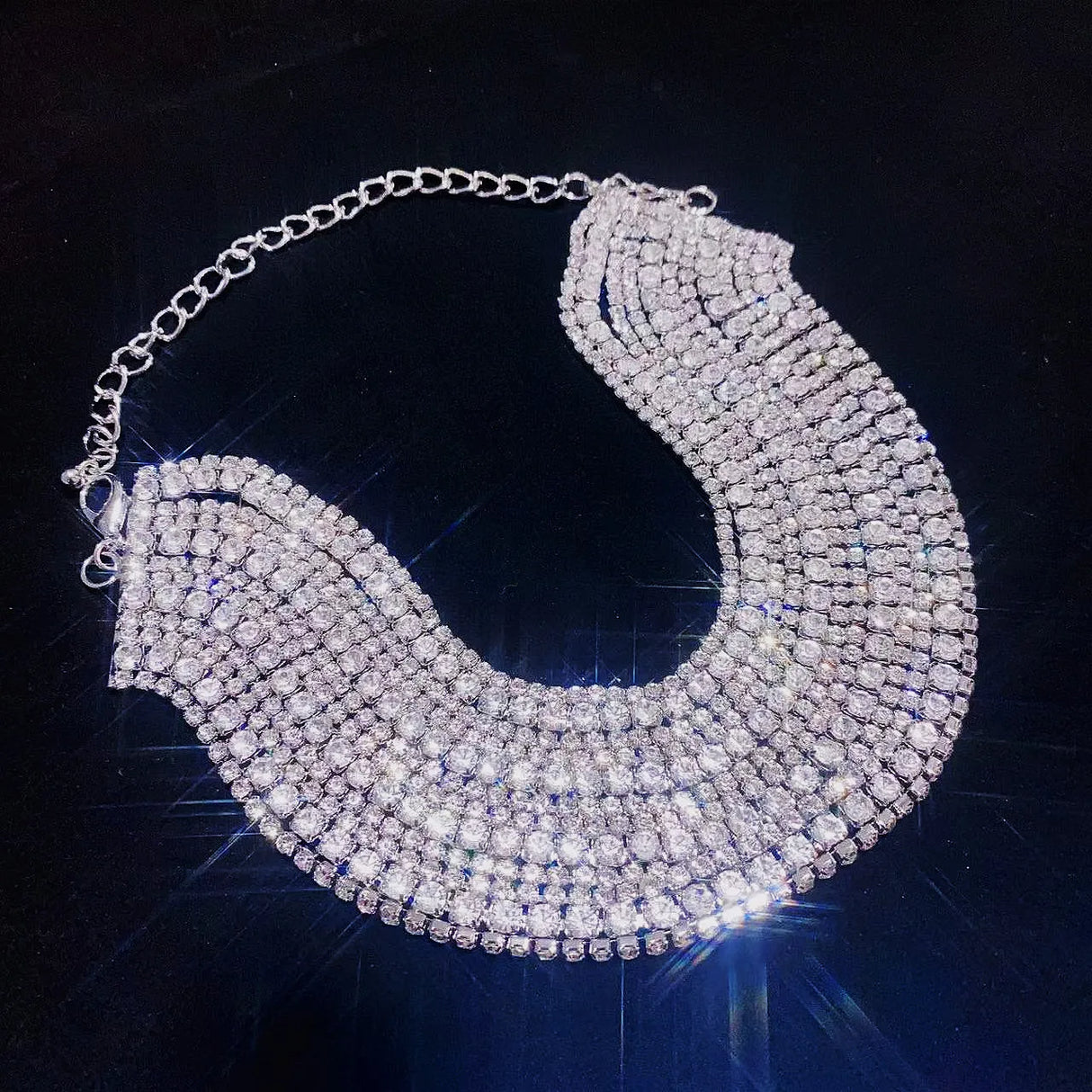 Silver Crystal Layered Choker Necklace