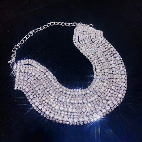 Silver Crystal Layered Choker Necklace