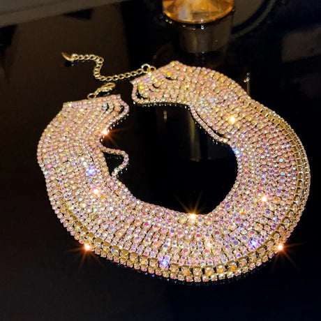 Gold Crystal Layered Choker Necklace